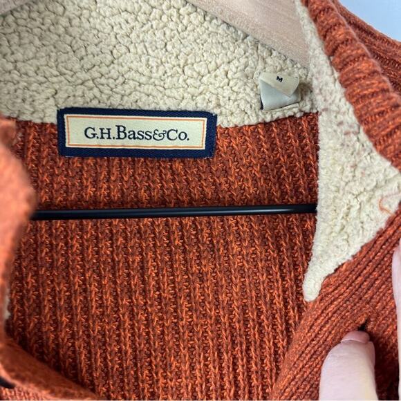 GH Bass Men's 100% Cotton Knit Pullover Henley Sweater Sherpa Collar Orange Med - Picture 3 of 7